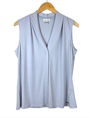 Calvin Klein Sleeveless Top Sz L V Neck Business Preppy Office Coastal Grandma